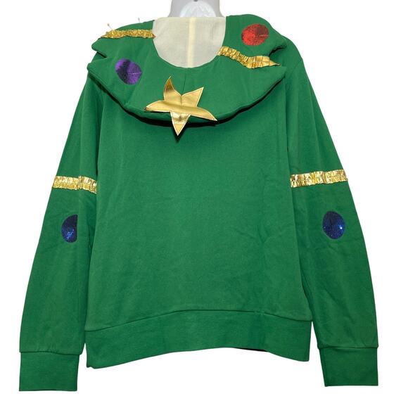 Mad Engine Christmas Tree Shaped Ugly Holiday Hoodie with Star Topper Size L - Picture 2 of 5